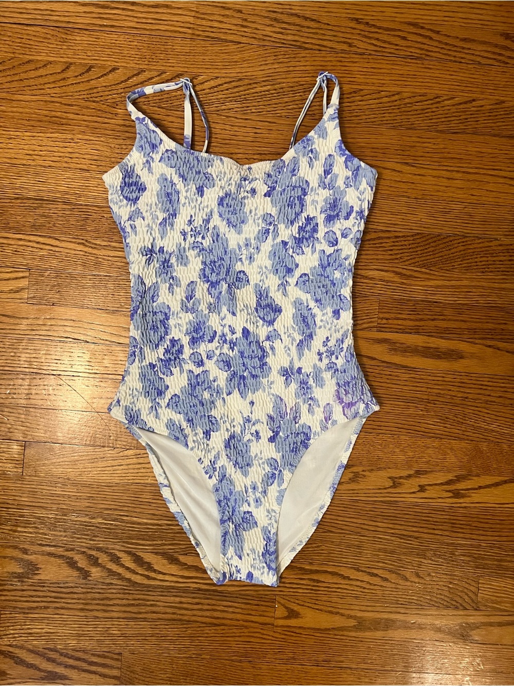 aerie Blue and White Floral One-Piece Swimsuit